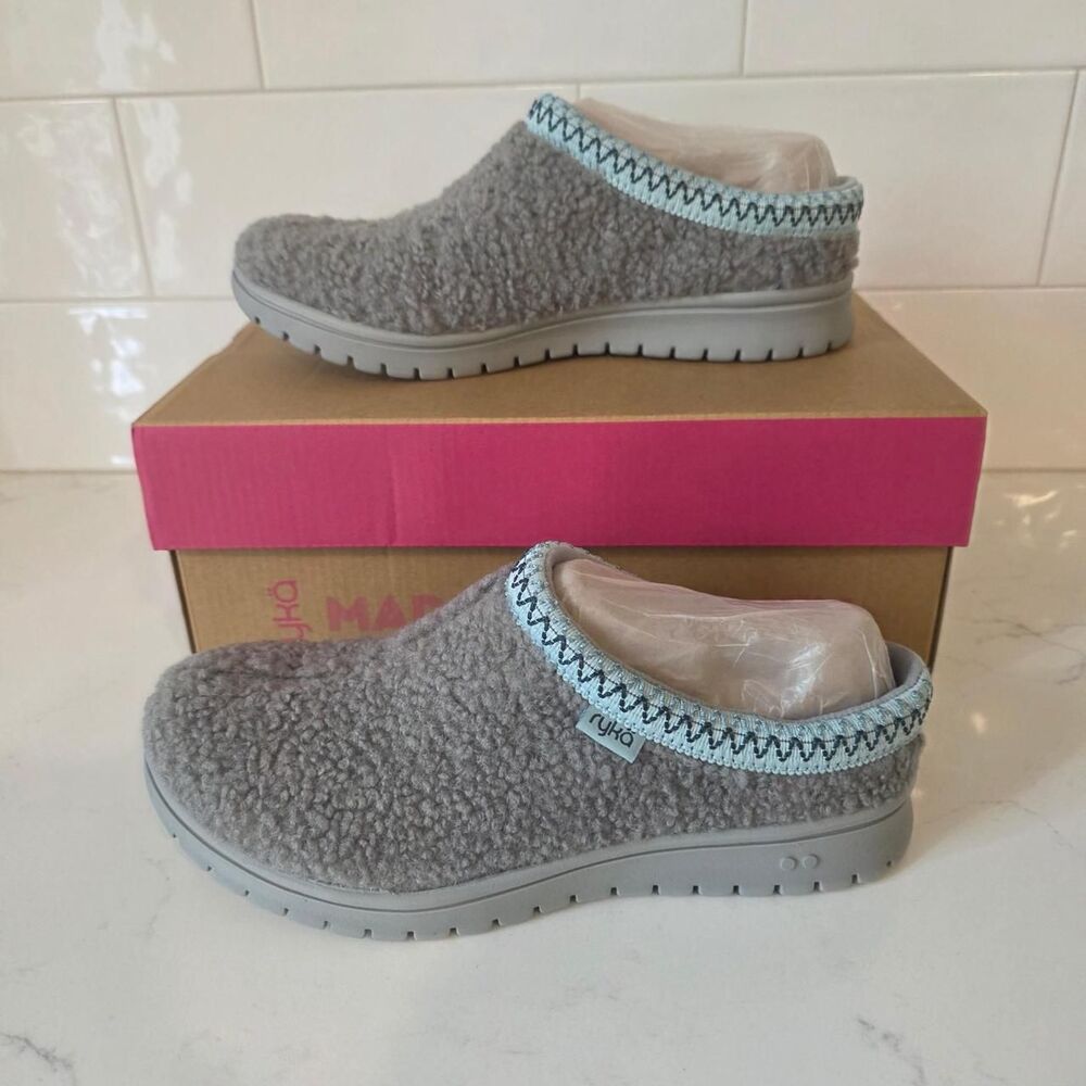 NEW Ryka Womens Slip On Clogs Mule Shoes Size 6 1/2 Wide Gray Stellar Cozy 6.5W